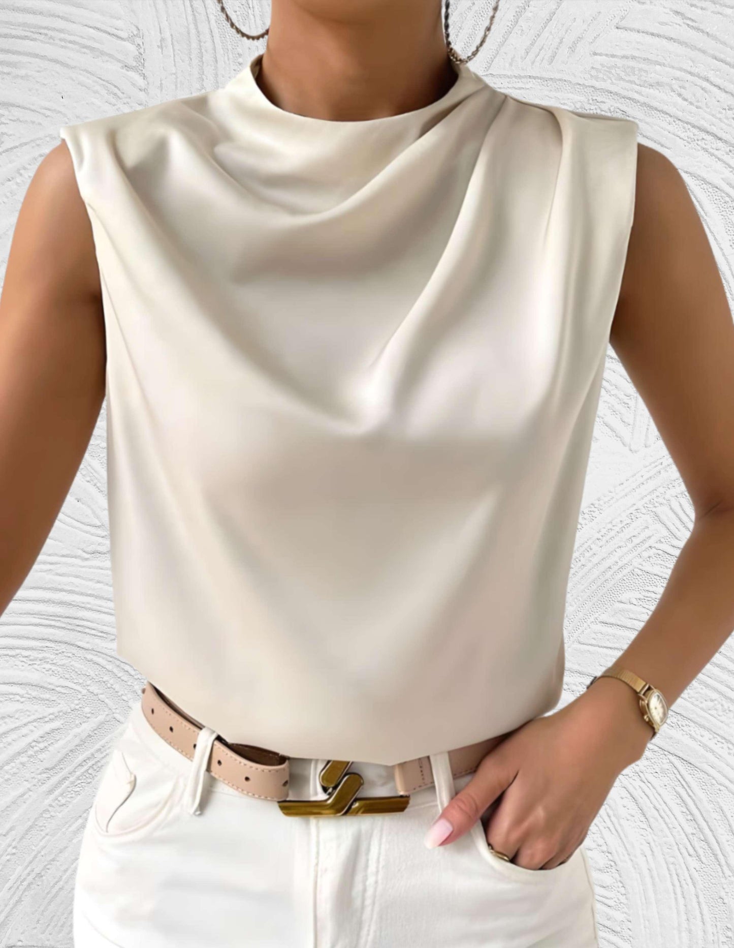 Fia Top | Sleeveless Draped High Neck Top
