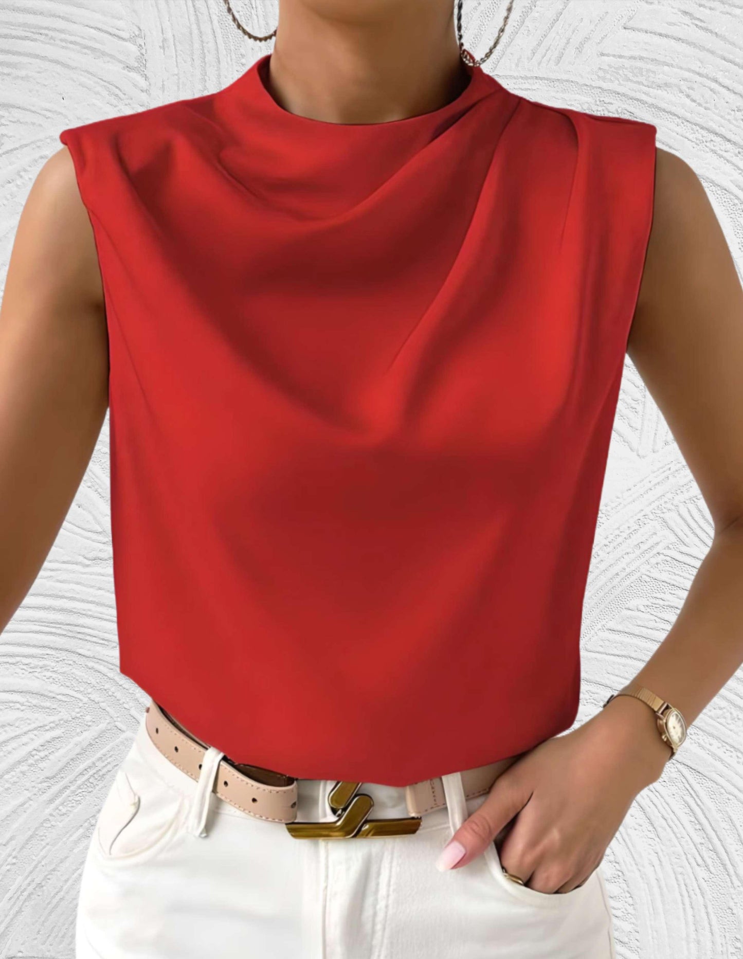 Fia Top | Sleeveless Draped High Neck Top
