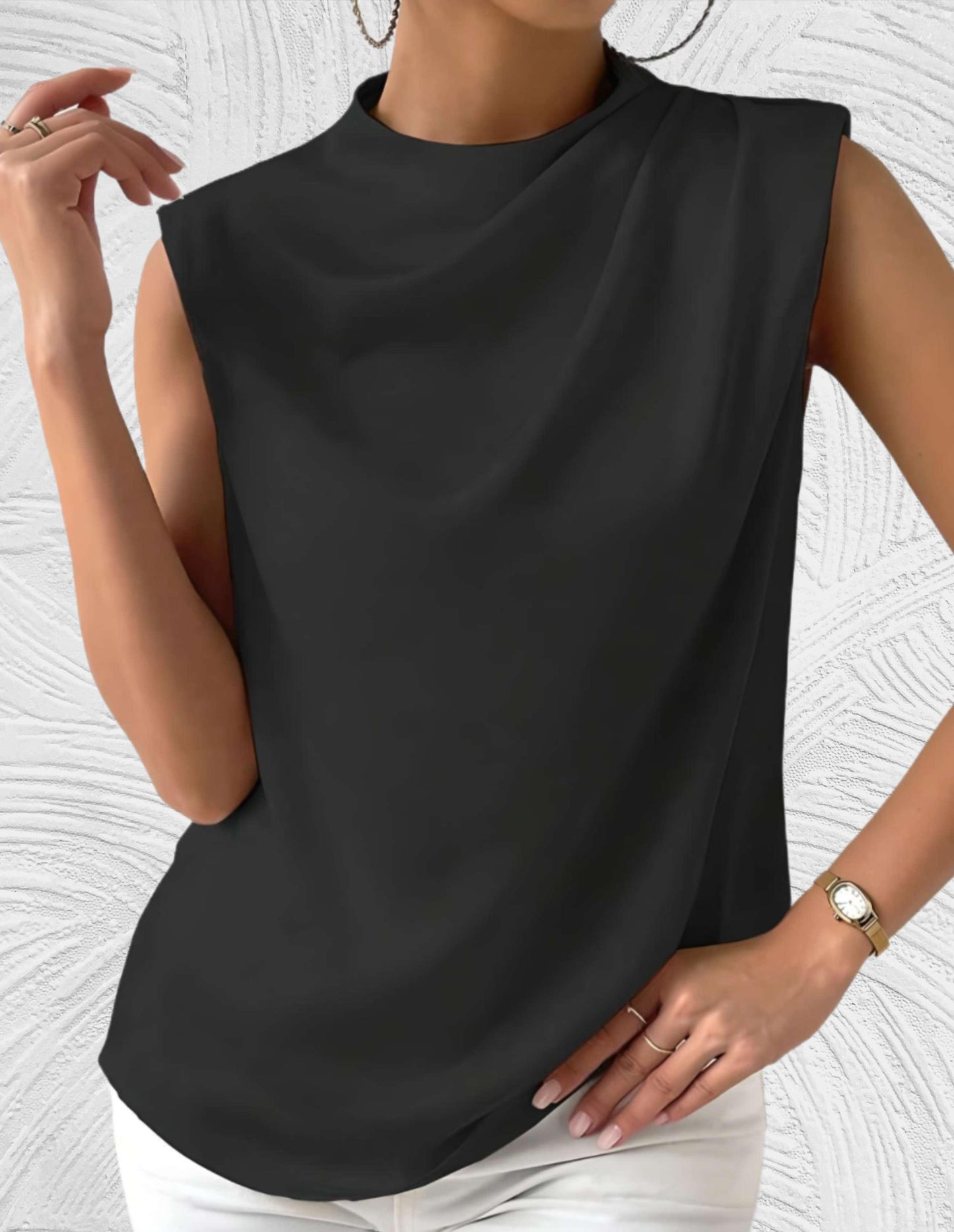 Fia Top | Sleeveless Draped High Neck Top