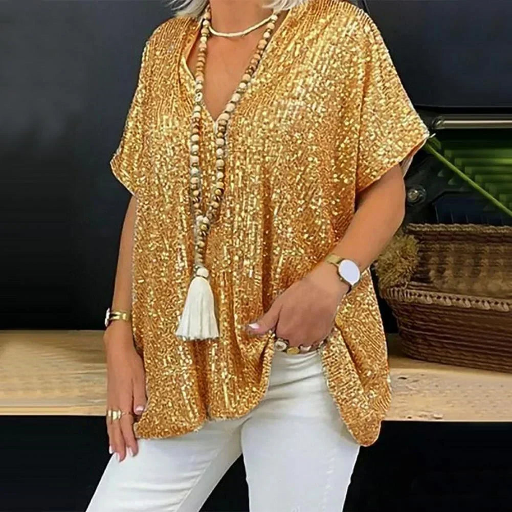 Filippa Top | Relaxed Fit Sequin V-Neck Top
