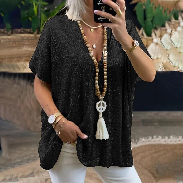 Filippa Top | Relaxed Fit Sequin V-Neck Top