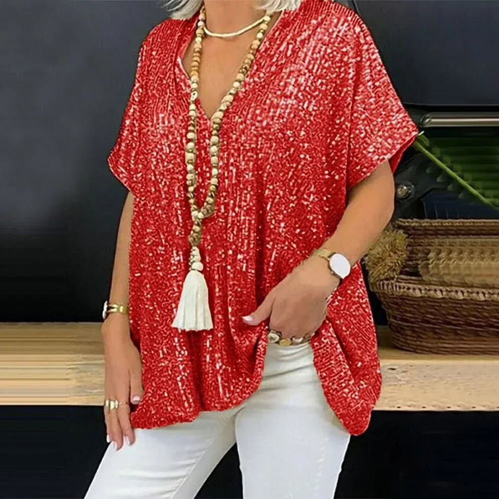 Filippa Top | Relaxed Fit Sequin V-Neck Top