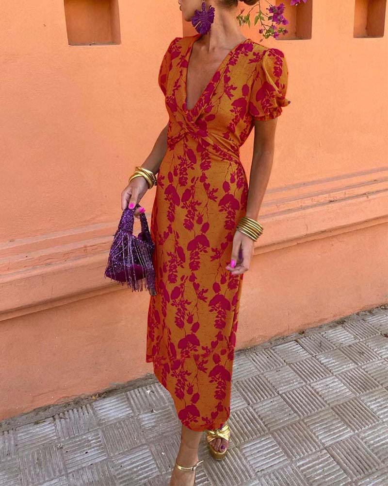 Fiona Dress | Summer Floral Puff-Sleeve Midi Dress