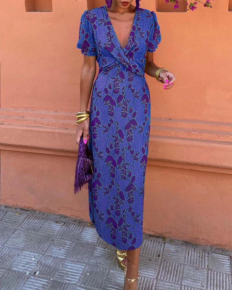 Fiona Dress | Summer Floral Puff-Sleeve Midi Dress