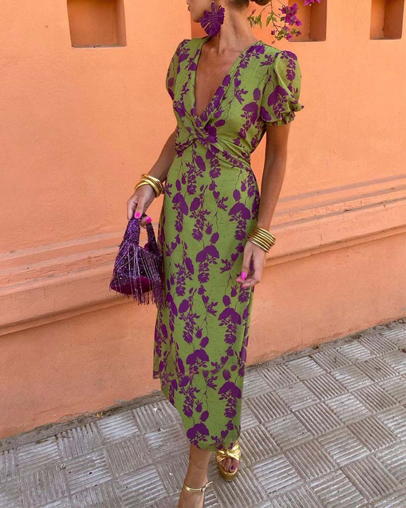 Fiona Dress | Summer Floral Puff-Sleeve Midi Dress