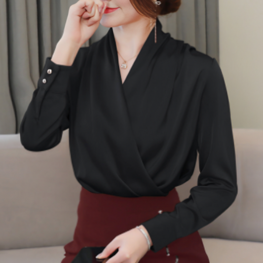 Freesia Blouse | Draped V-Neck Long Sleeve Blouse for Women