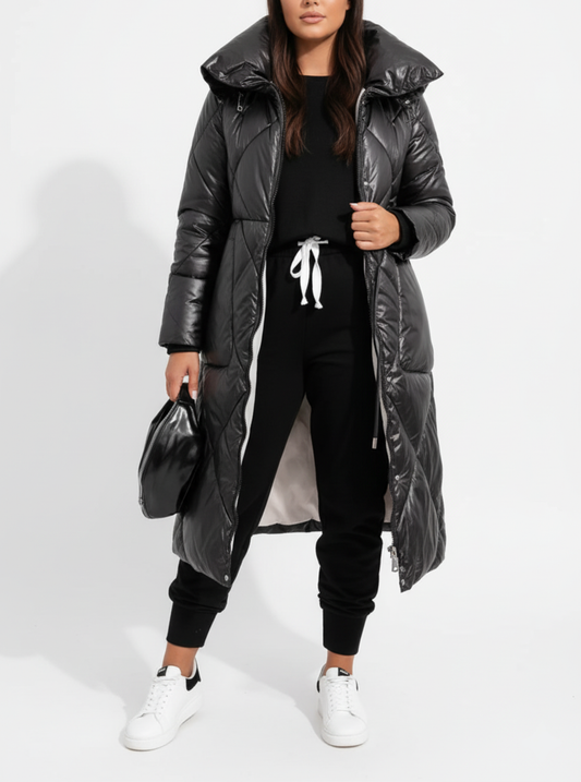 Aurora Long Puffer Coat | Quilt Funnel Neck Jacket