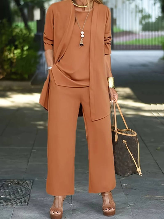 Gracie Set | 3-Piece Wide-Leg Trousers and Drape Cardigan Set