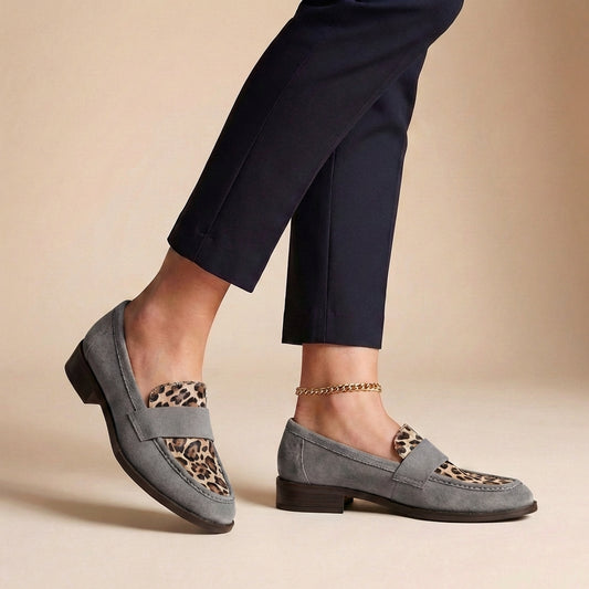 Isabella Orthopedic Chunky Sole Loafers | Animal Print Vamp Strap Loafers