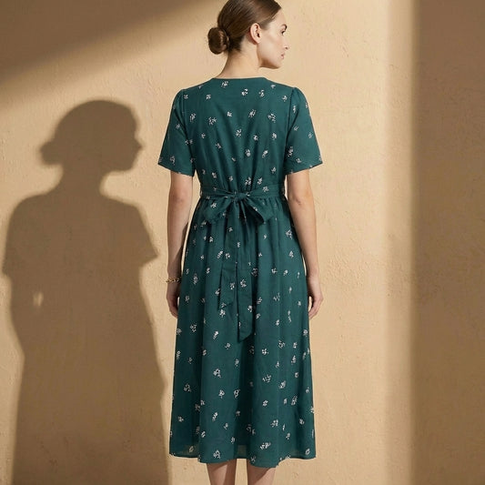Amelia A-Line Dress | Wrap Front Tie-Back Midi Dress