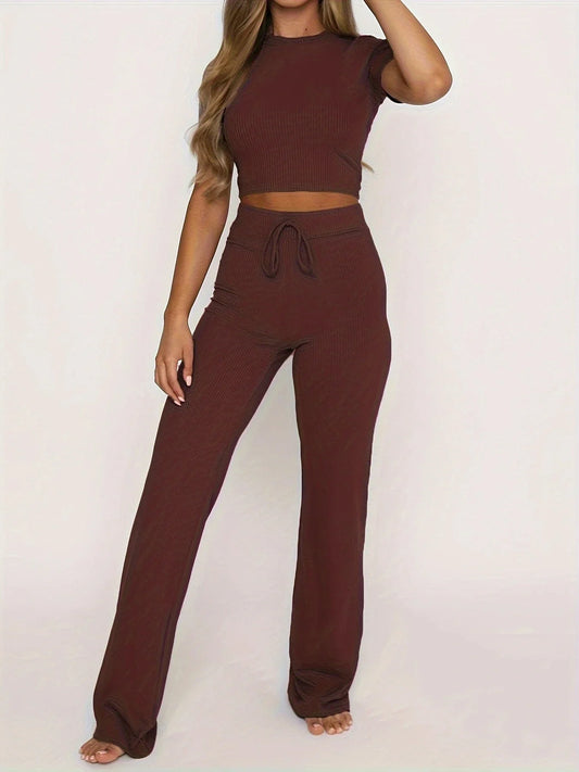 Gwen Set | Ribbed Crop Top and High-Waist Legging Co-ord