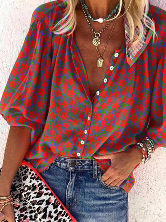 Gwenna Blouse | Floral Puff Sleeve Vintage Button Top