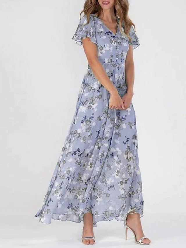 Honey Dress | Flowing Floral Maxi Dress with Flutter Sleeves