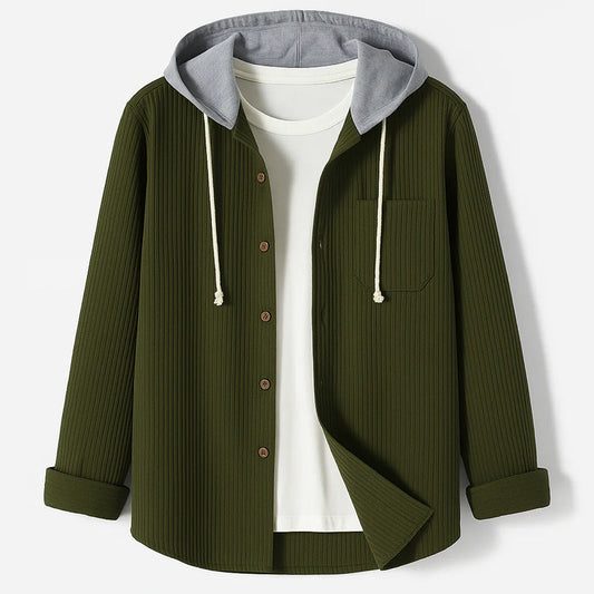 Jack Ribbed Relaxed Fit Overshirt | Hooded Button Front Overshirt