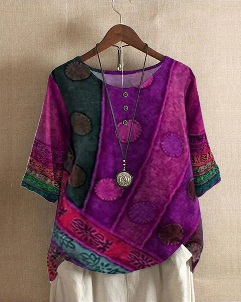 Inaya Top | Boho Colorful Button-Up Blouse