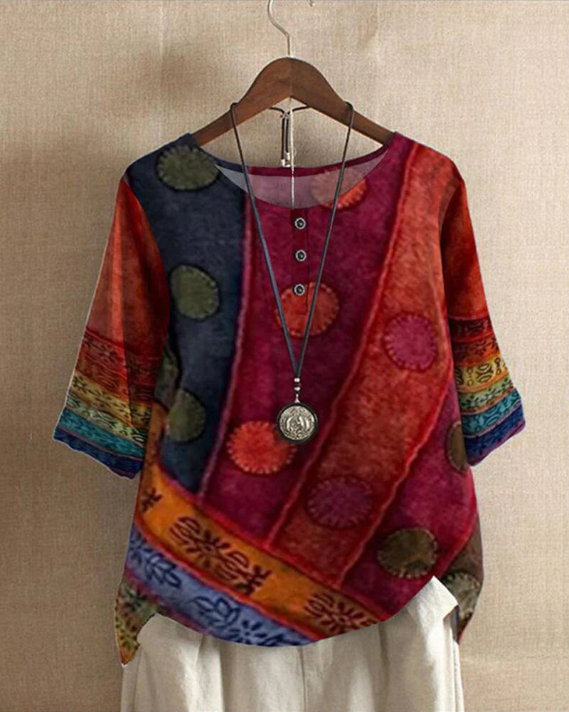 Inaya Top | Boho Colorful Button-Up Blouse