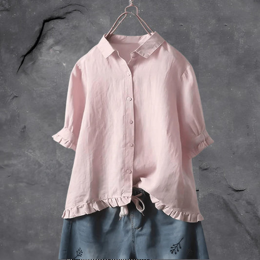 Isma Blouse | Elegant Button-Up Ruffle Hem Blouse