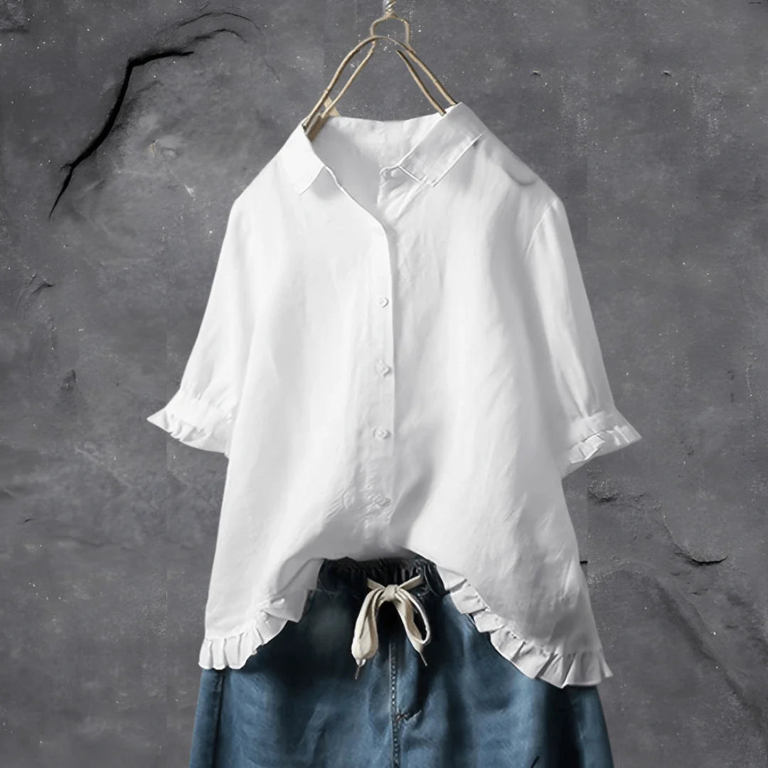 Isma Blouse | Elegant Button-Up Ruffle Hem Blouse
