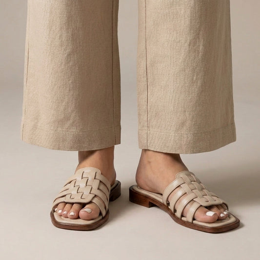 Sophia Slip-On Slides | Interwoven Straps Flat Sole Slides