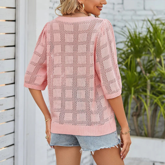 Izzy Top | Elegant Lightweight Knit Pattern Shirt