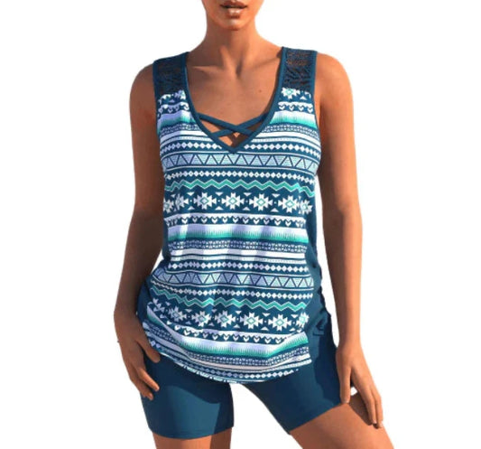 Jorja Tankini Set | Summer Geometric V-Neck Tankini Set