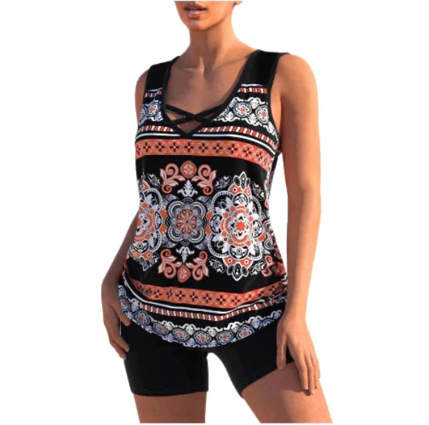 Jorja Tankini Set | Summer Geometric V-Neck Tankini Set