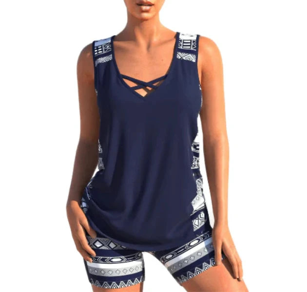 Jorja Tankini Set | Summer Geometric V-Neck Tankini Set