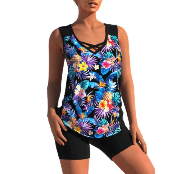Jorja Tankini Set | Summer Geometric V-Neck Tankini Set