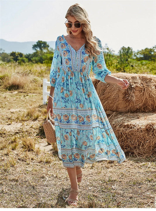 Kali Dress | Bohemian V-Neck Maxi Dress