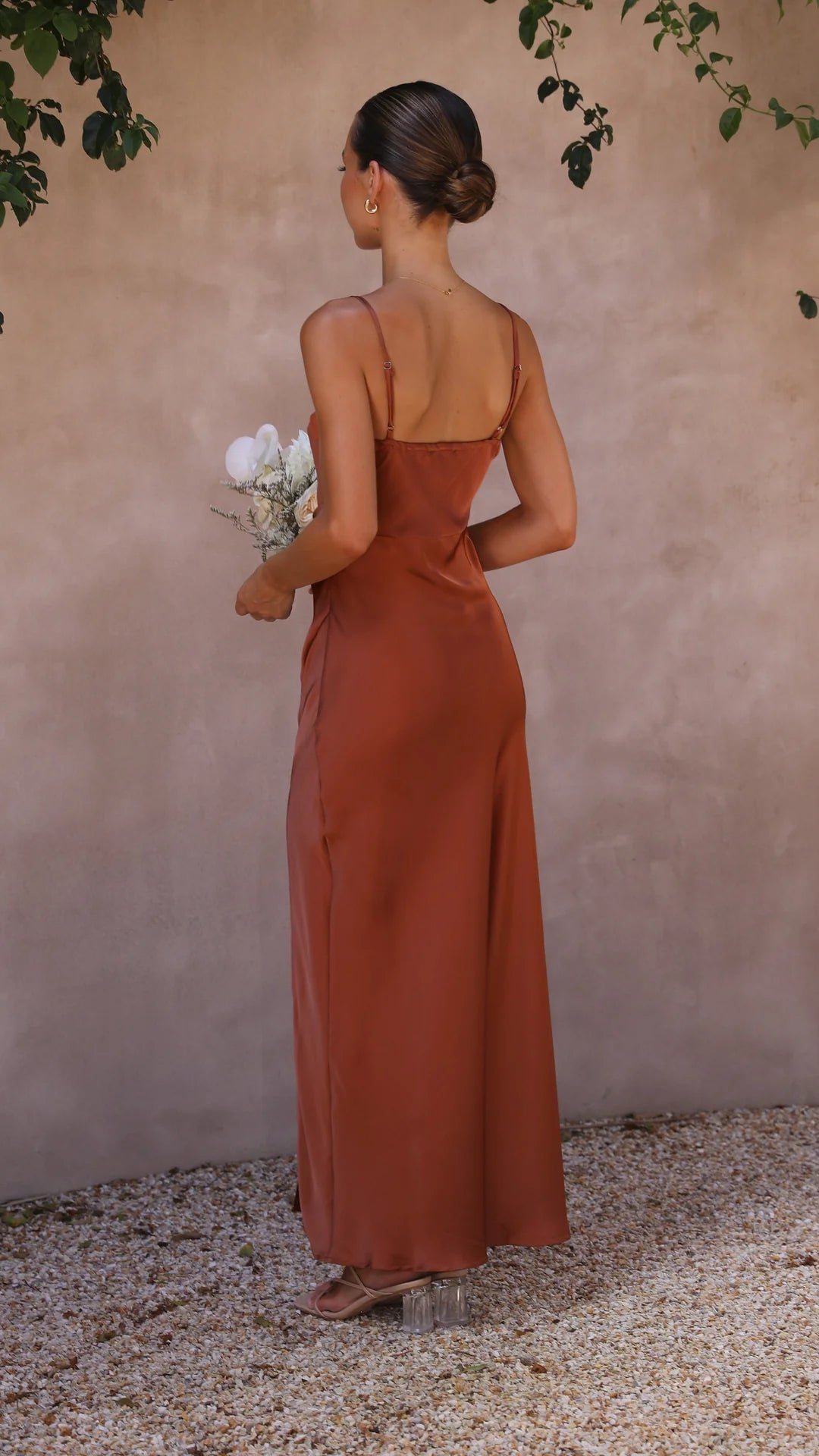 Kallie Dress | Satin Look with Side Slit Slip Maxi Dress