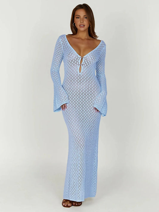 Karly Dress | Crochet Bell Sleeve Summer Maxi Dress