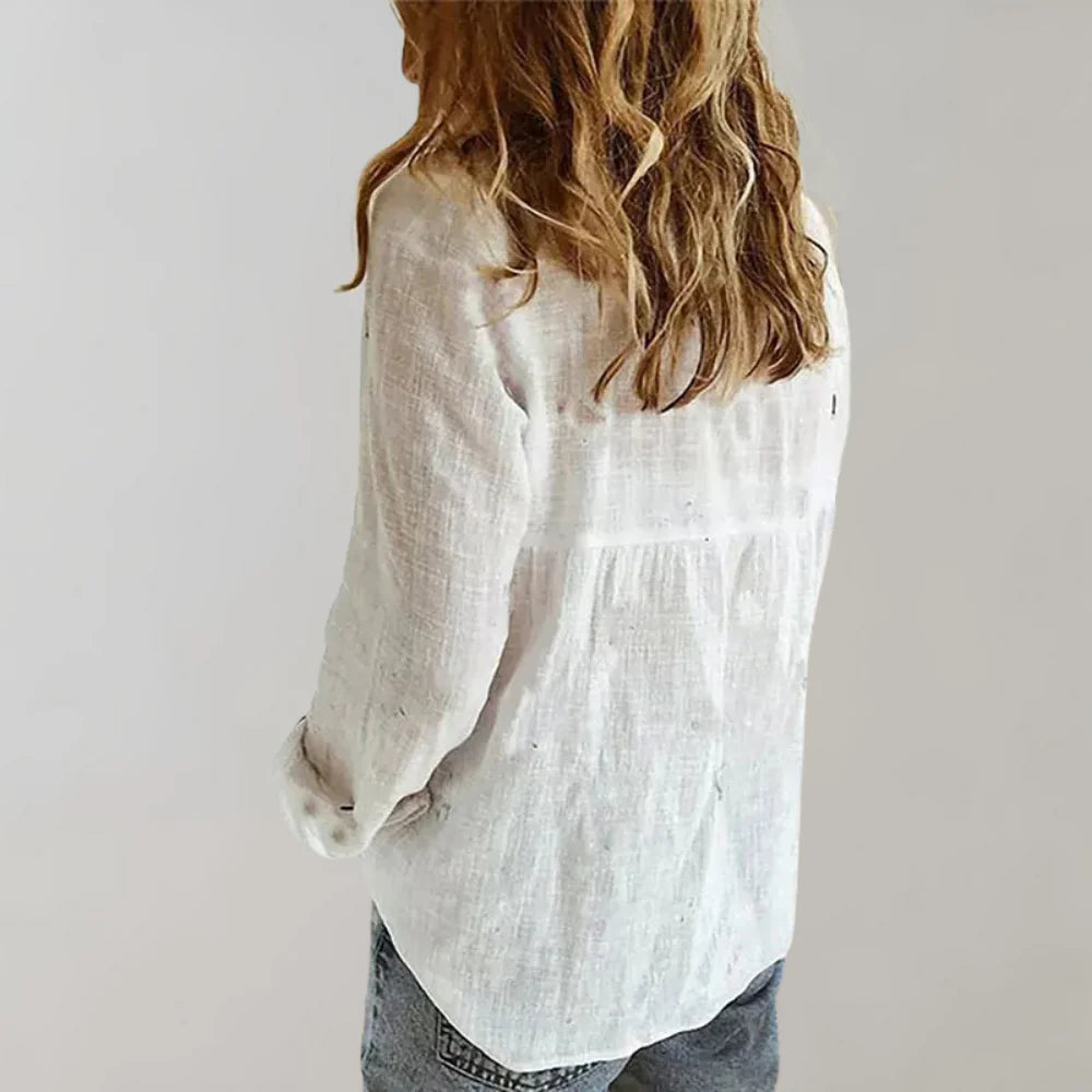 Kassy Blouse | Linen Blend 3/4 Sleeve Collar Shirt