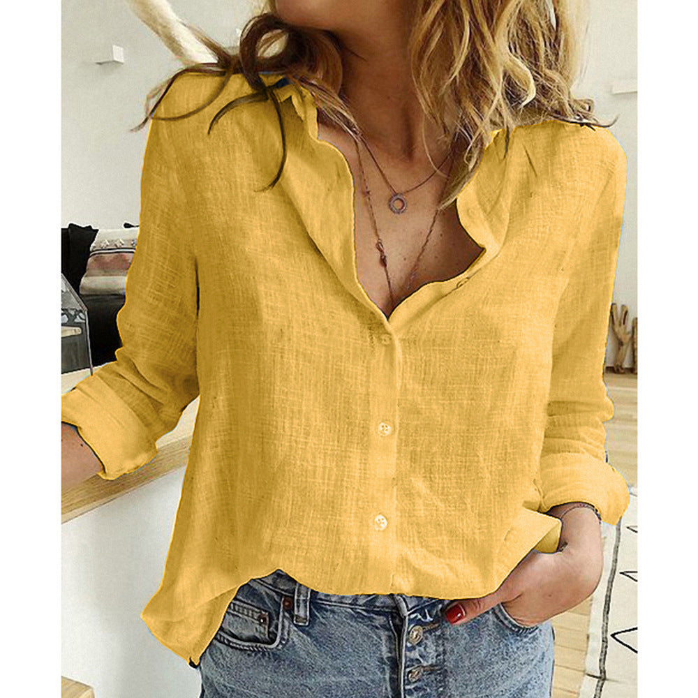 Kassy Blouse | Linen Blend 3/4 Sleeve Collar Shirt