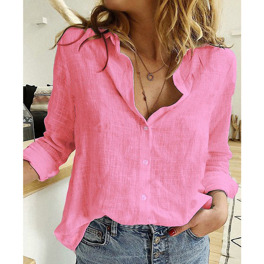 Kassy Blouse | Linen Blend 3/4 Sleeve Collar Shirt