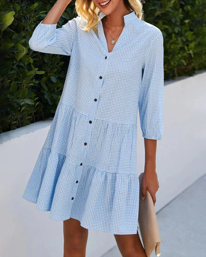 Kiera Dress | V-neck Dress with Half Sleeves and Ruffles