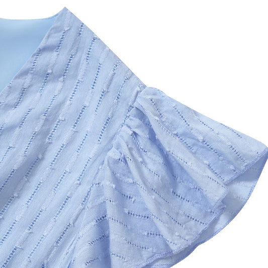 Kiona Dress | V-Neck Short Puff Sleeves Midi Dress