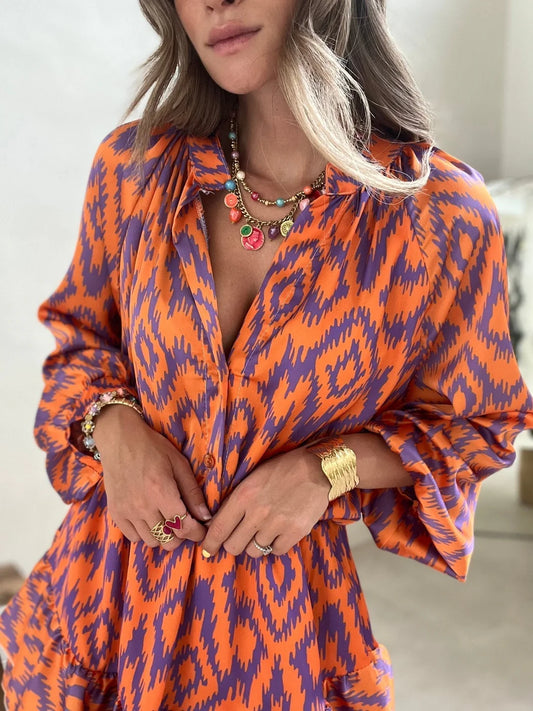 Kristina Dress | Women's Orange Aztec Romper Dress