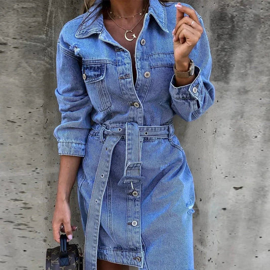 Laila Dress | Casual Long Sleeve Denim Dress