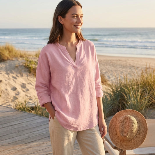 Alice Relaxed Fit Shirt | V-Neck Long Sleeve Tunic Shirt