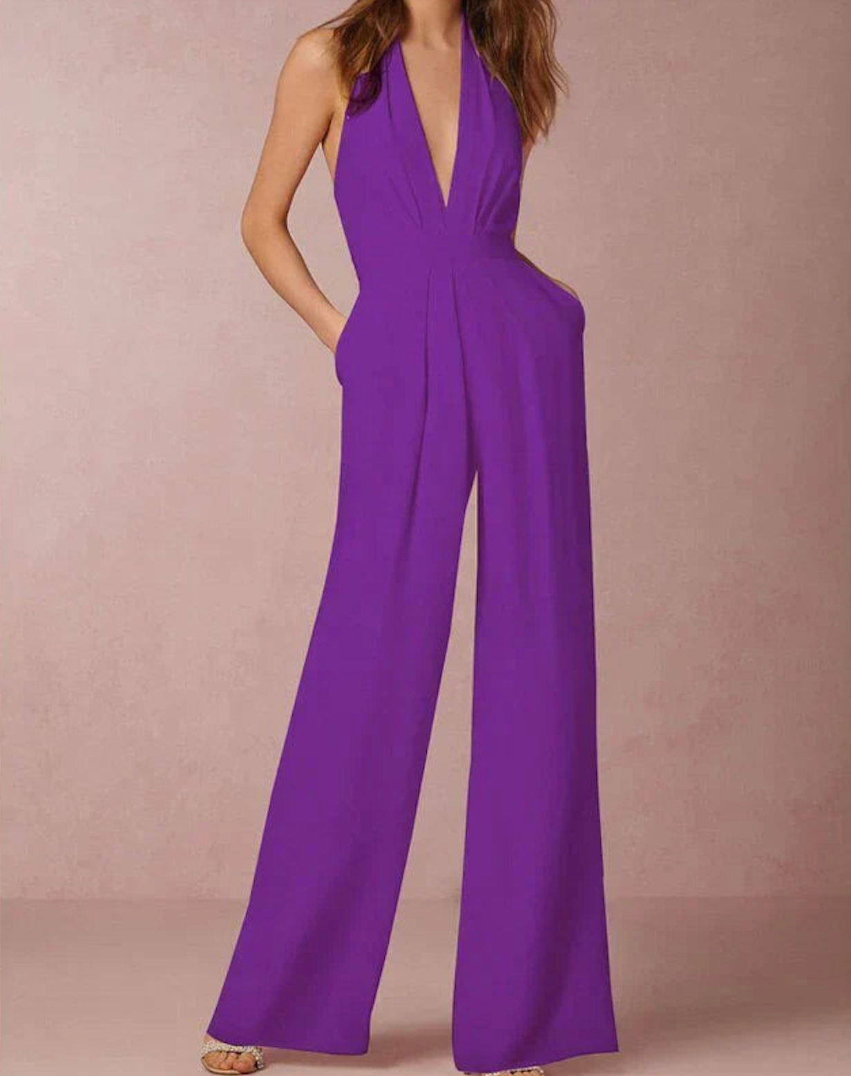 Lilibeth Jumpsuit | Elegant Deep V-Neck Halter Jumpsuit