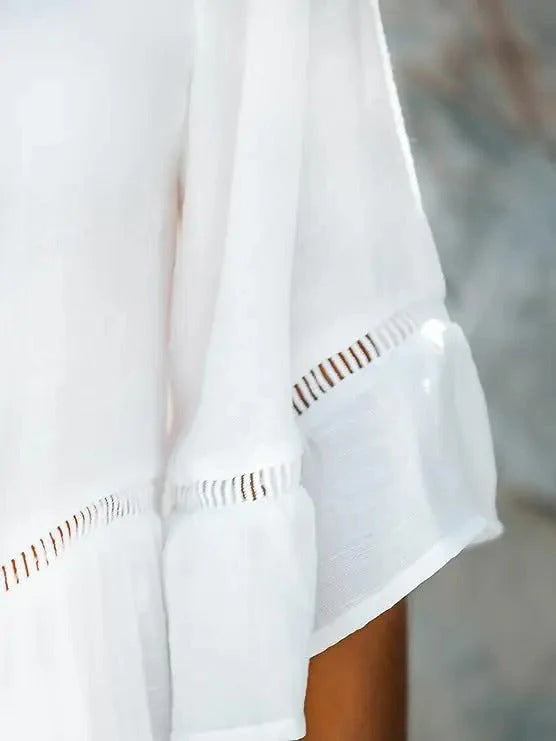 Lira Dress | Elegant White Beach Dress with Lace Details