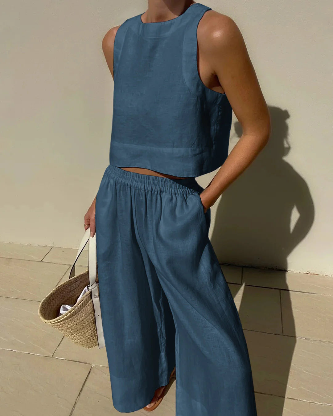 Lucienne Set | Casual Linen Sleeveless Capri Pants Set