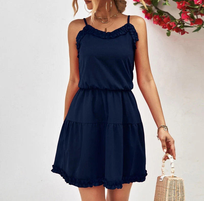 Mae Dress | Dark Blue Mini Dress With Ruffles