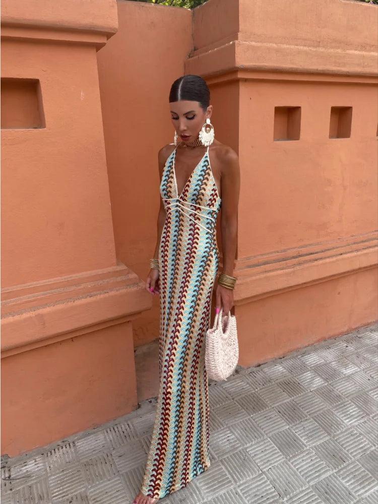 Maegan Dress | Deep V-Neck Sleeveless Halter Summer Dress