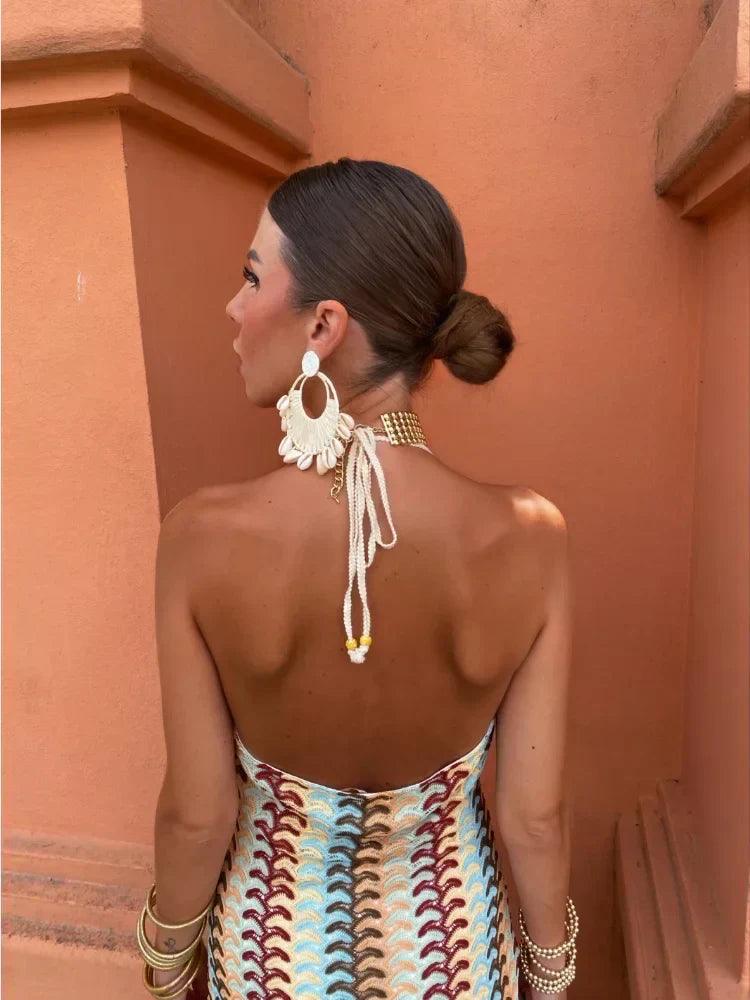Maegan Dress | Deep V-Neck Sleeveless Halter Summer Dress
