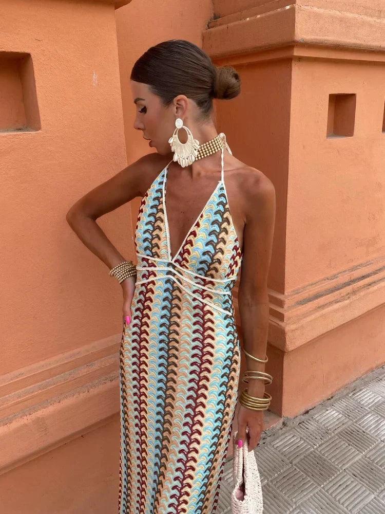 Maegan Dress | Deep V-Neck Sleeveless Halter Summer Dress