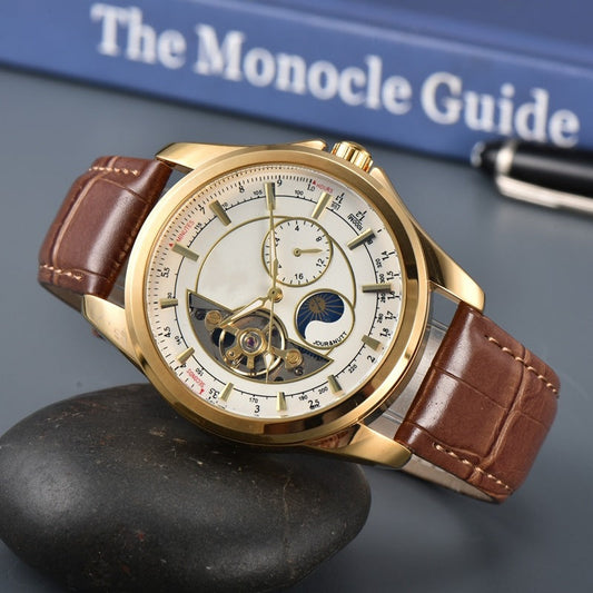 Joshua Vintage Round Case Watch | Open Heart Dial Moon Phase Watch