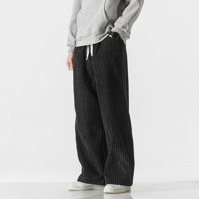 Arthur Ribbed Relaxed Fit Pants | Drawstring Waist Casual Pants