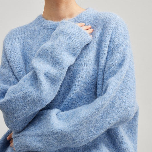 Isla Relaxed Fit Ribbed Sweater | Crewneck Long Sleeve Sweater