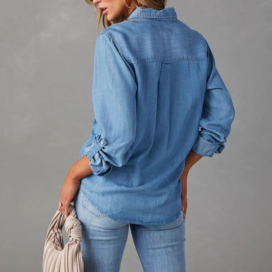 Isla Relaxed Fit Denim Shirt | Collared Long Sleeve Denim Shirt